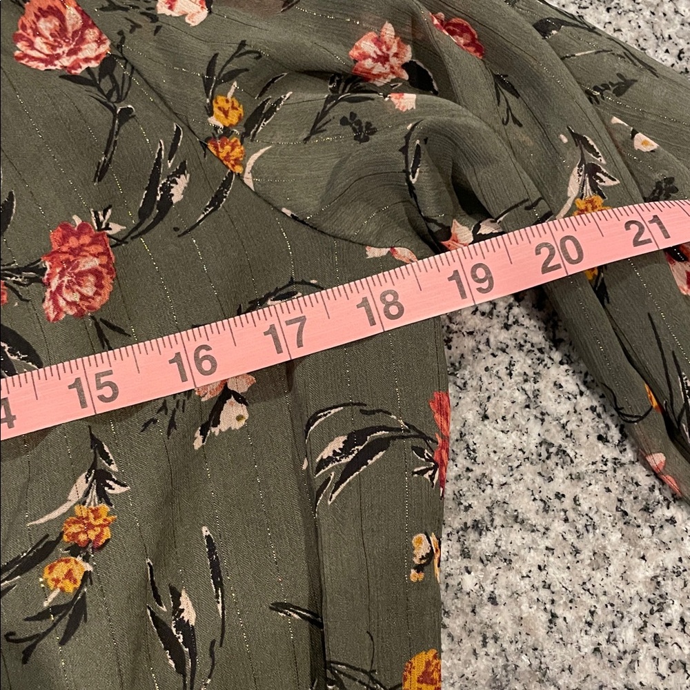 Anthropologie Drew Green Floral Chiffon Smocked High Neck Long Sleeve Dress - Picture 13 of 14
